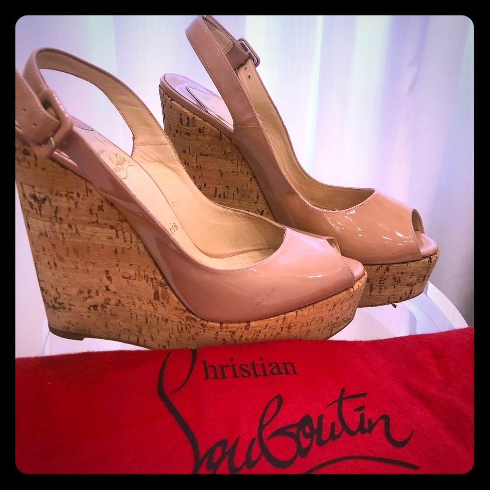Christian Louboutin Patent & Cork Wedges
